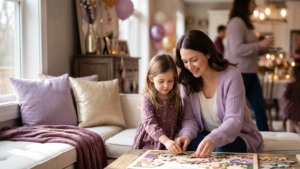 supporting a child gently during a full-house day