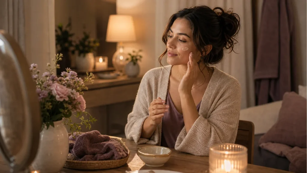 Warm editorial soft-beauty scene for a gentle skincare ritual