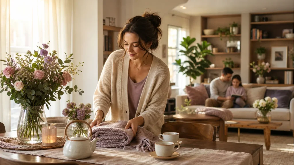 Warm editorial home scene for small family rhythms during a long weekend
