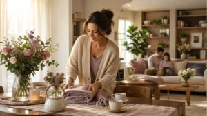 Warm editorial home scene for small family rhythms during a long weekend